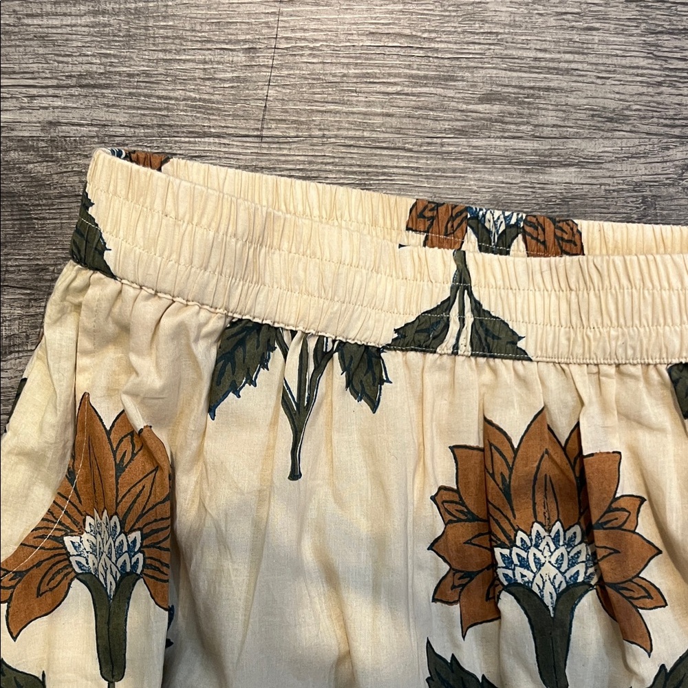 Sue Sartor Cream Floral Tiered Maxi Skirt with Green and Brown Motif - Picture 3 of 6